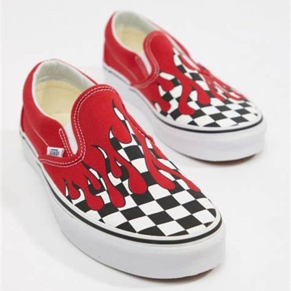 red dripping checkered vans